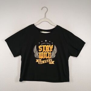 Biker Western‎ Green Goddess Womens XL Black Stay Wild Be Free Graphic Crop Tee